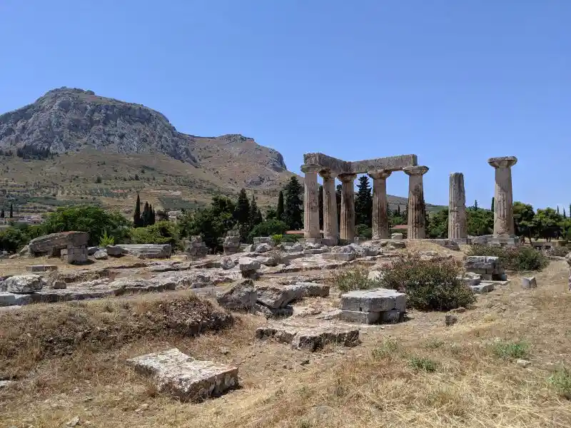 Ruins of the Temple of Apollo in Ancient Corinth, 6th century BC Doric structure